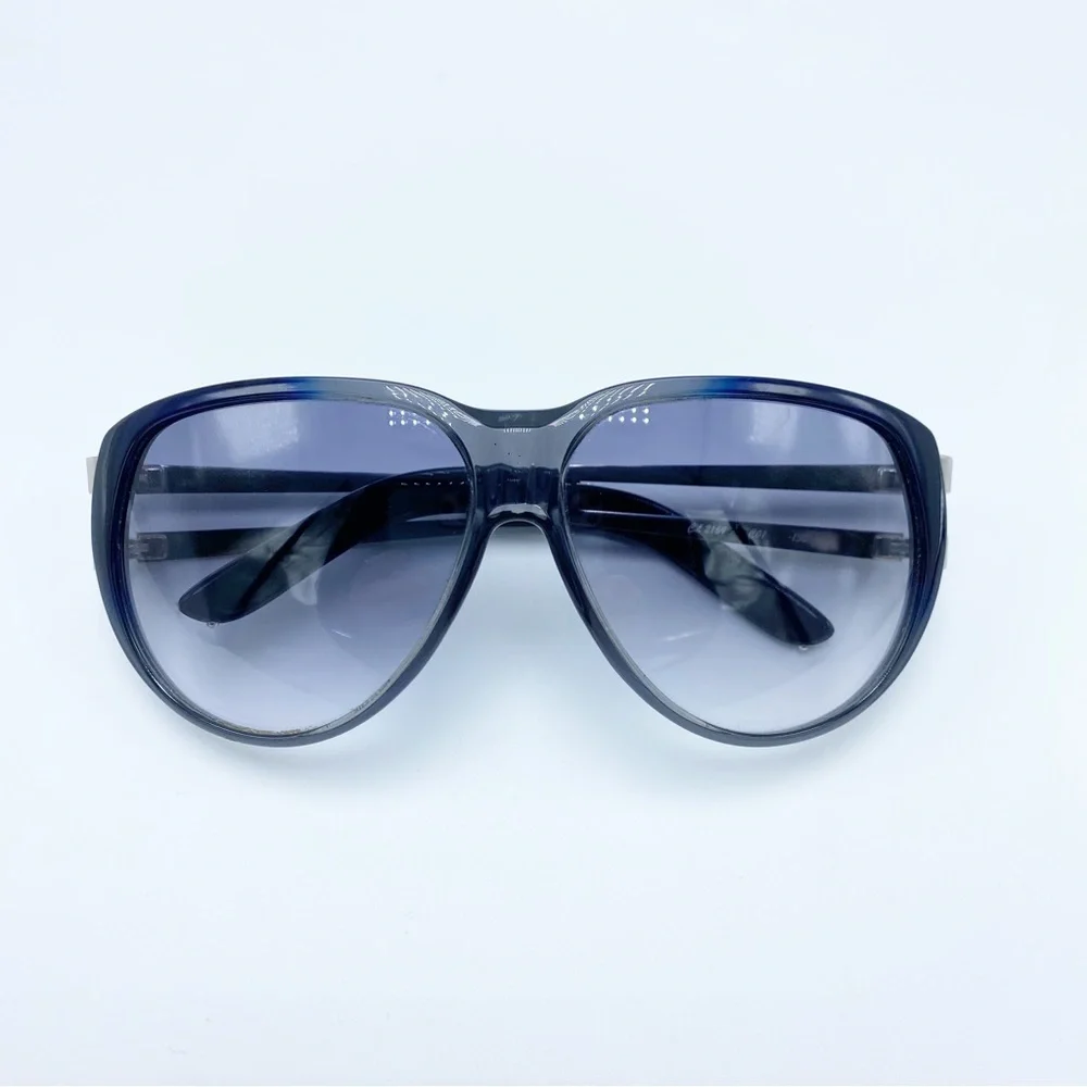 Chloe 🕶️ Blue Gray Gradient Ombre Oversized Sunglasses w/ Silver Hardware